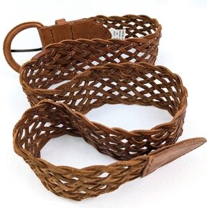 NWT American Eagle Wide Leather Belt Woven Studded Braided Boho Cognac Brown S/M